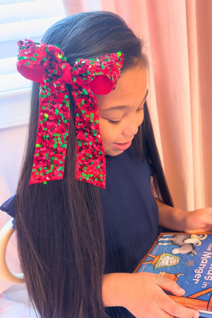 King Grosgrain Hair bow with Moonstitch Edge and Holiday-themed Embroidery