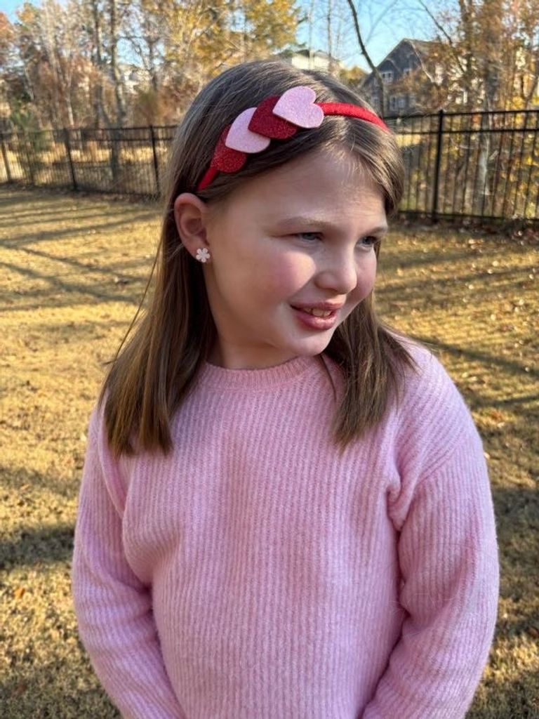 Large Valentine Overlapping Hearts Glitter Grosgrain Wrapped Headband