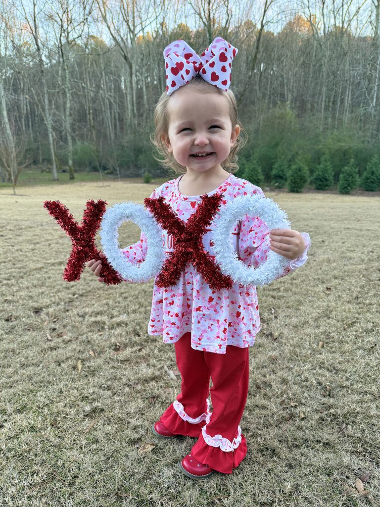 King Valentine Heart Print Grosgrain Hair Bow

