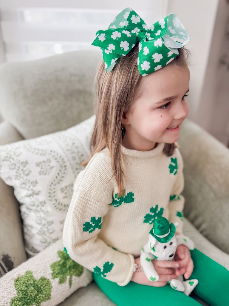 King Green Shamrock Printed Grosgrain Hair Bow