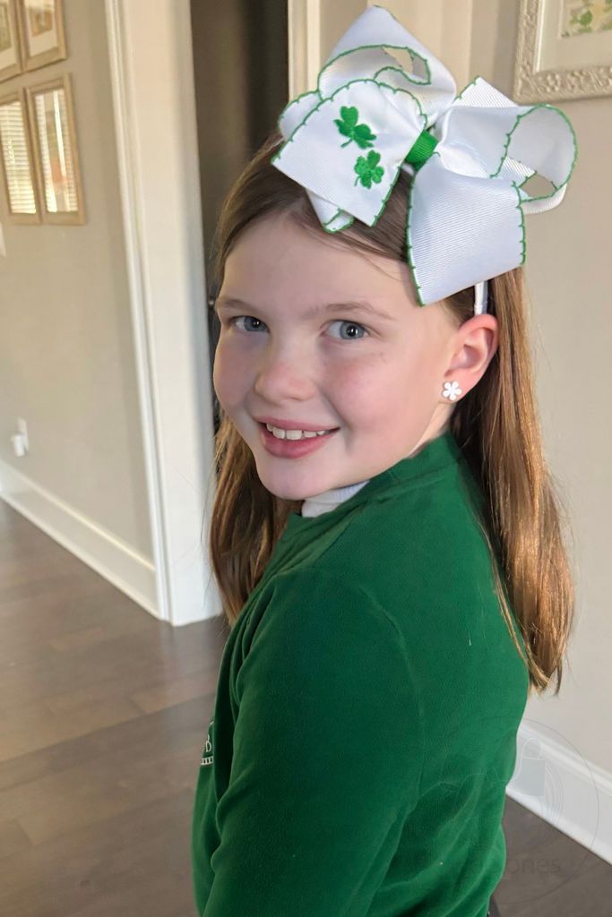 King Shamrock Embroidered Grosgrain Hair Bow with Moonstitch Edge