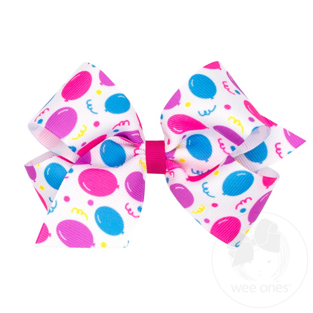Medium Birthday-themed NEON Printed Grosgrain Hair Bow - BALLOON