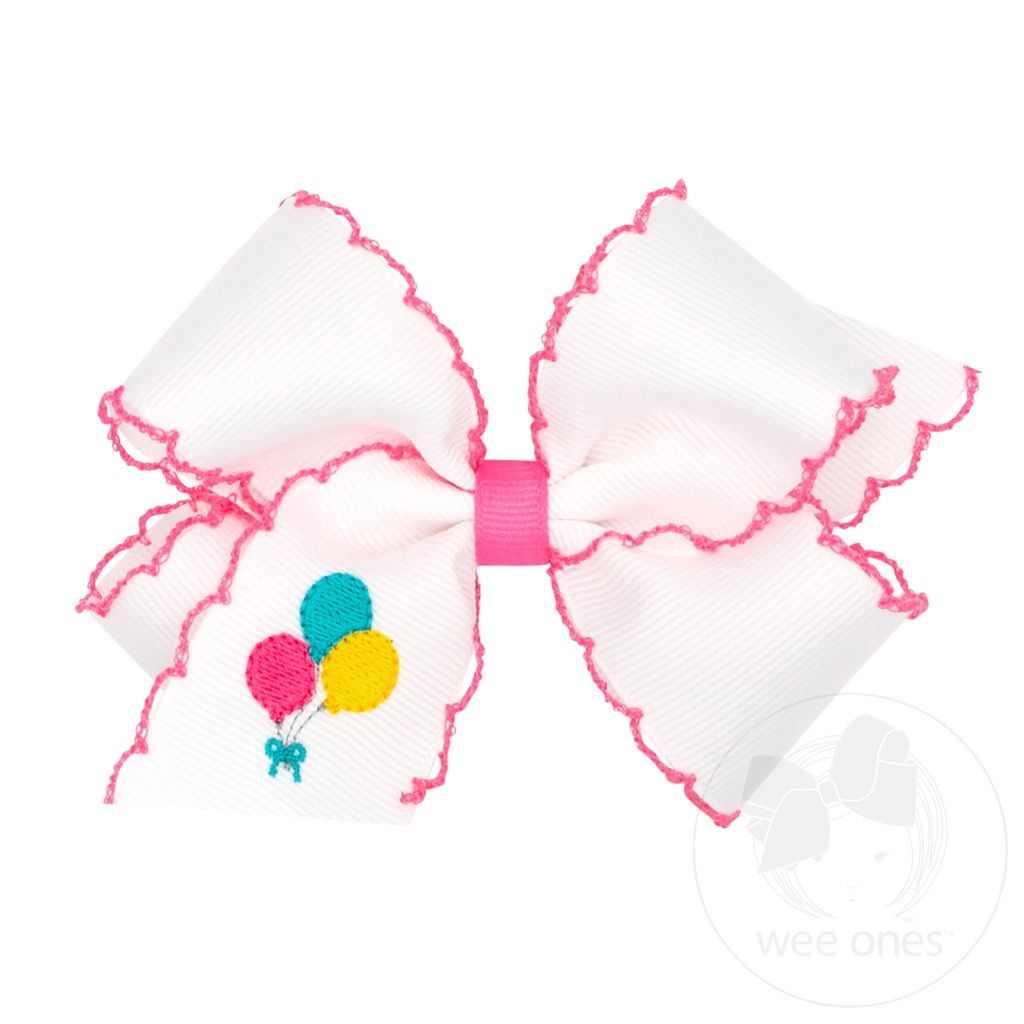 Medium Birthday-themed Grosgrain Hairbow with Moonstitch Edge - BALLOON