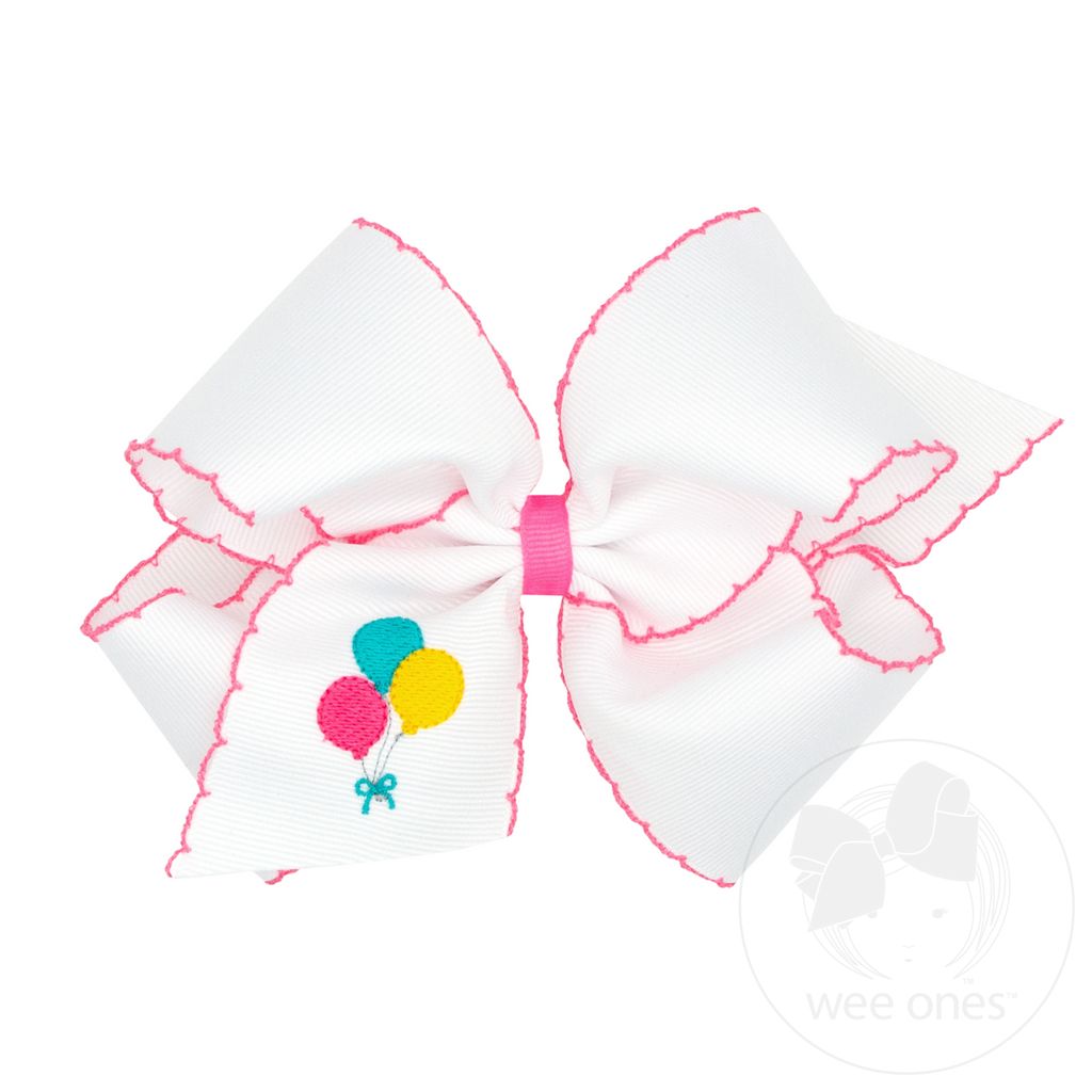 King Birthday-themed Grosgrain Hairbow with Moonstitch Edge - BALLOON