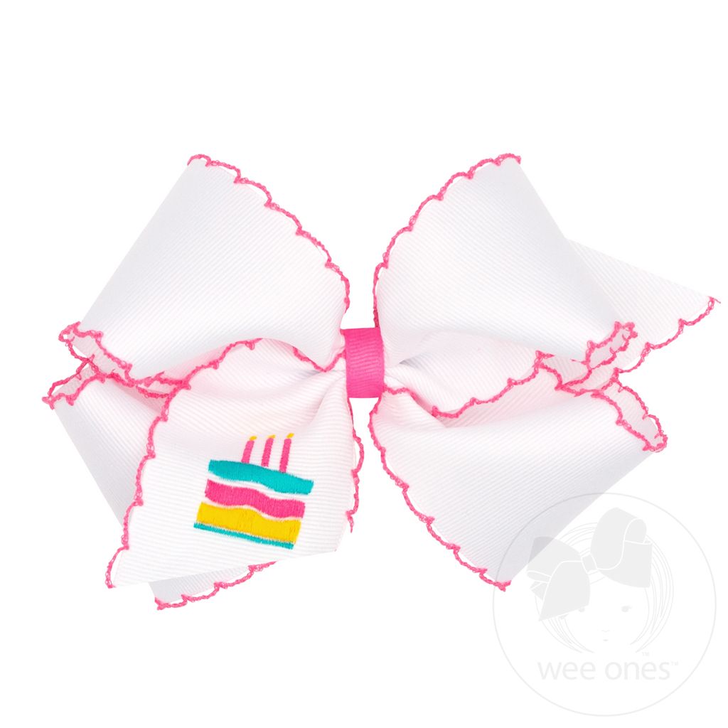 King Birthday-themed Grosgrain Hairbow with Moonstitch Edge - CAKE