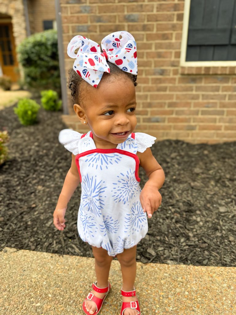 King Grosgrain Hair Bow with Americana Popsicle Print