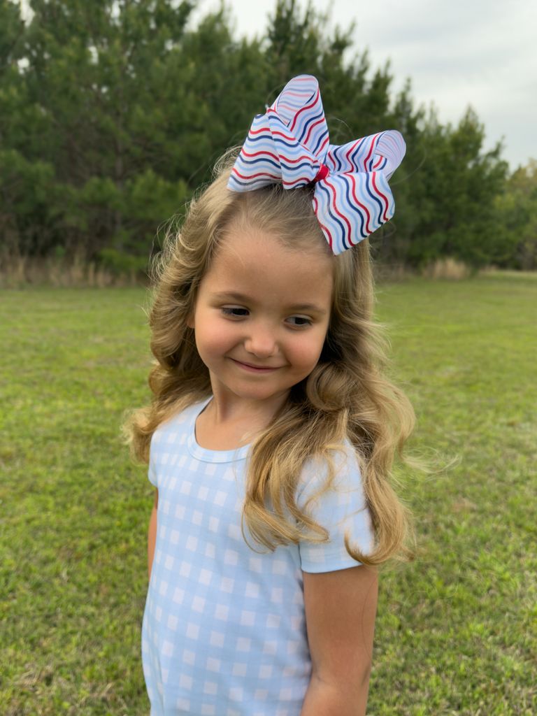 King Grosgrain Hair Bow with Americana Stripe Print