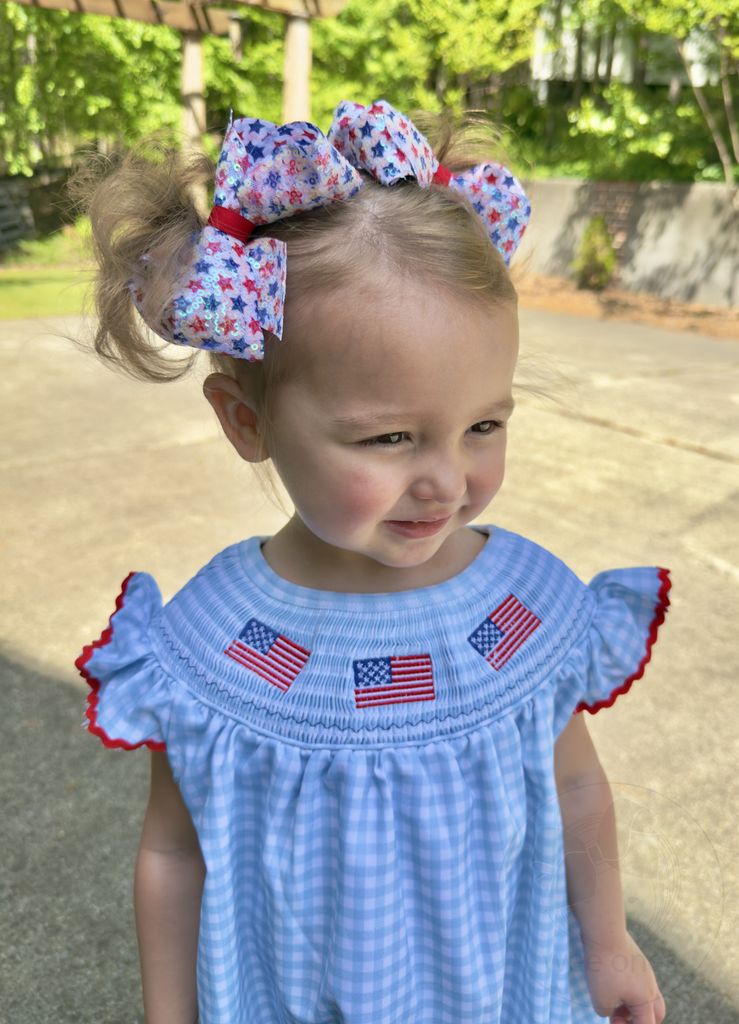 Medium Patriotic Sequin Star Print Hair Bow
