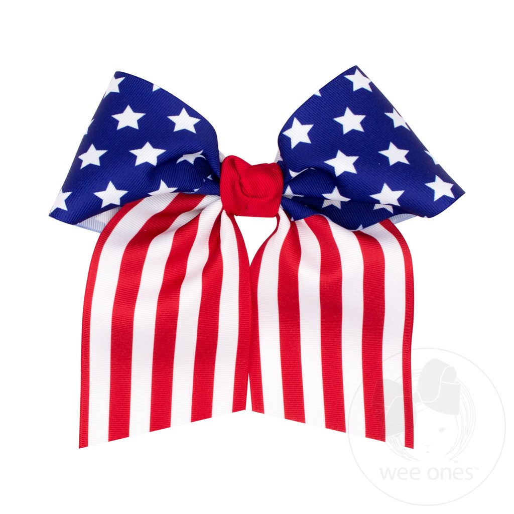 King Patriotic Printed Grosgrain Hair Bow with Tails - ROYAL