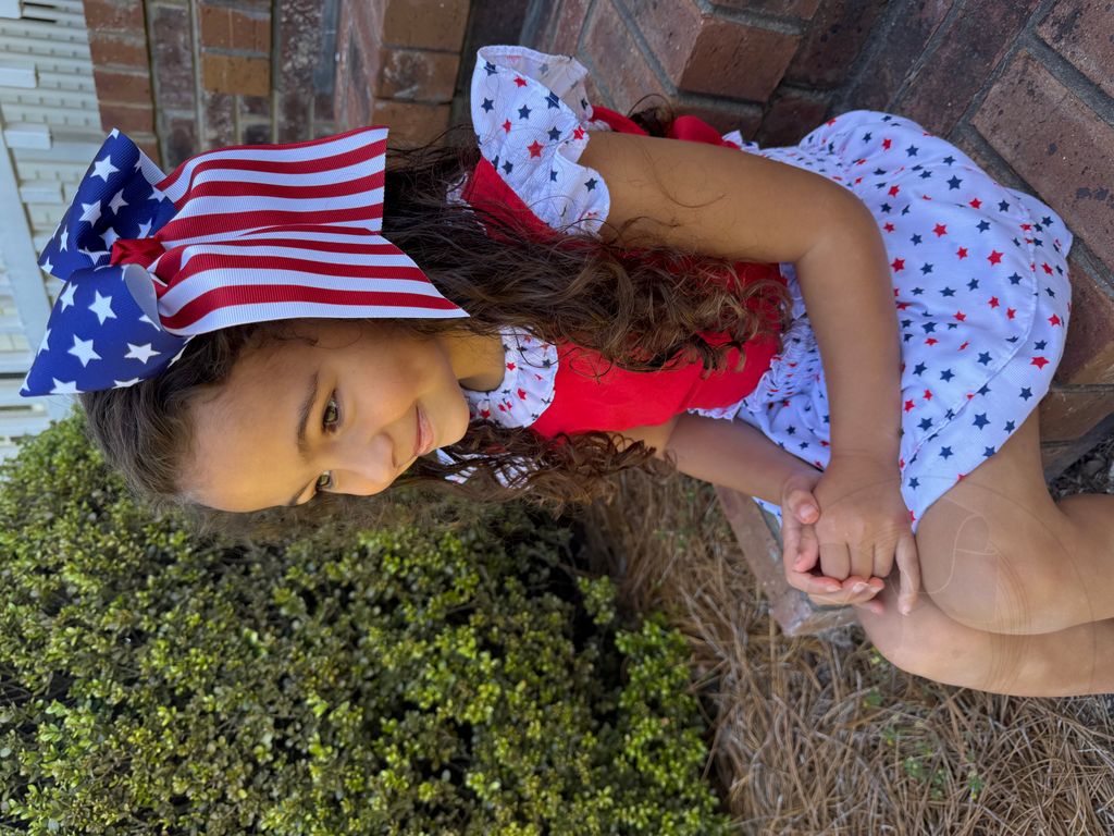 King Patriotic Printed Grosgrain Hair Bow with Tails