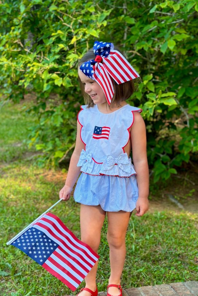 King Patriotic Printed Grosgrain Hair Bow with Tails