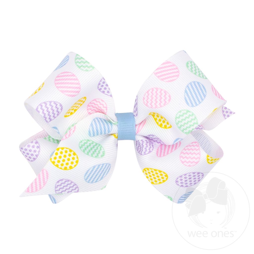 Medium Grosgrain Hair Bow with Easter Egg Print - Default Title