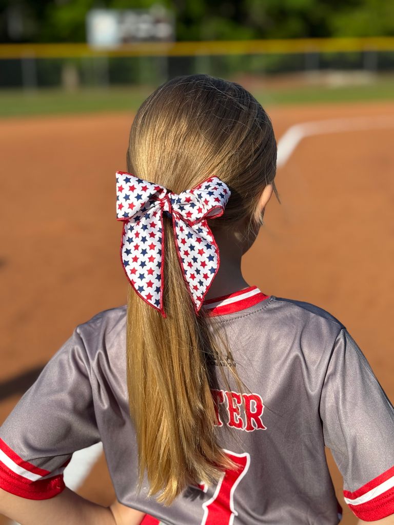 Medium Americana Stars Printed Bowtie with Twisted Wrap and Whimsy Tails


