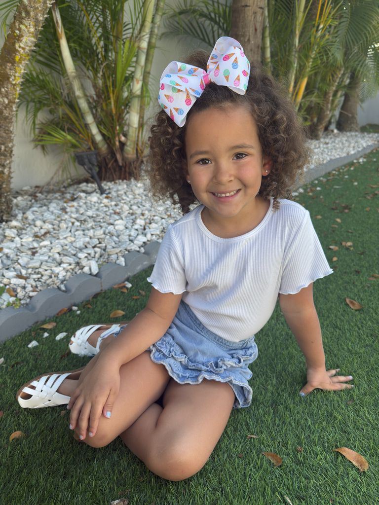 King Beach-themed Ice Cream Print Grosgrain Hair Bow


