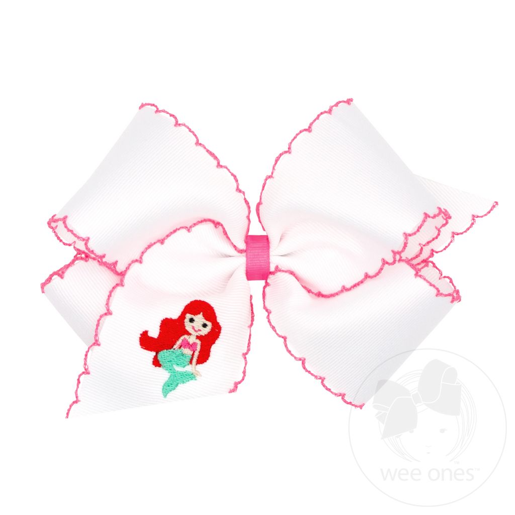 King Grosgrain Hair Bow with Moonstitch Edge and Mermaid Embroidery - Default Title