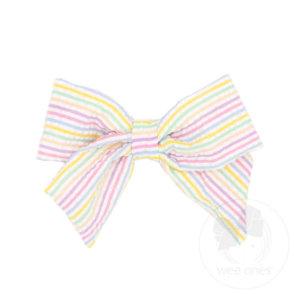 Medium Genuine Seersucker Fabric Bowtie with Tails - MULTI