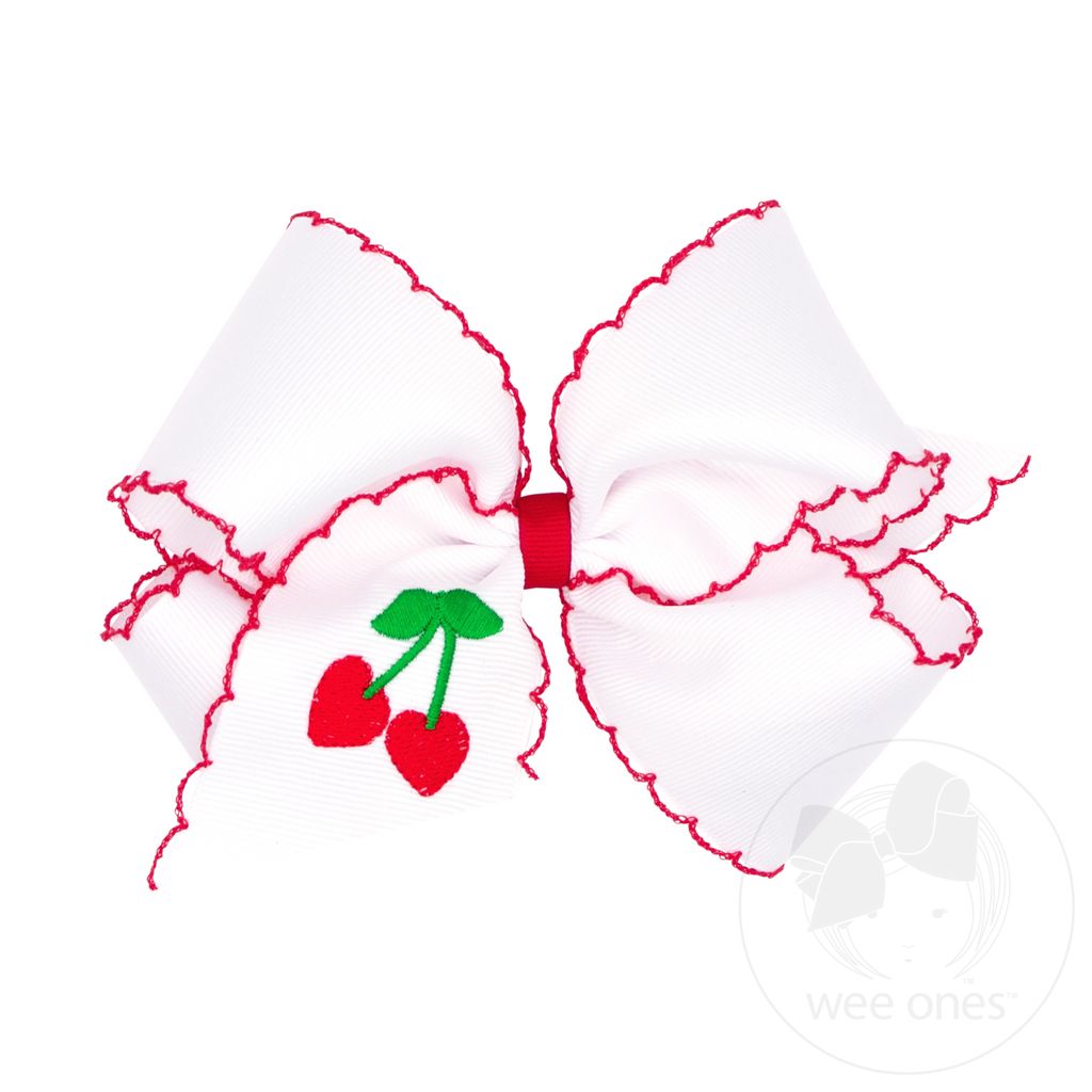 King Grosgrain Hair Bow with Moonstitch Edge and Cherries Embroidery - Default Title