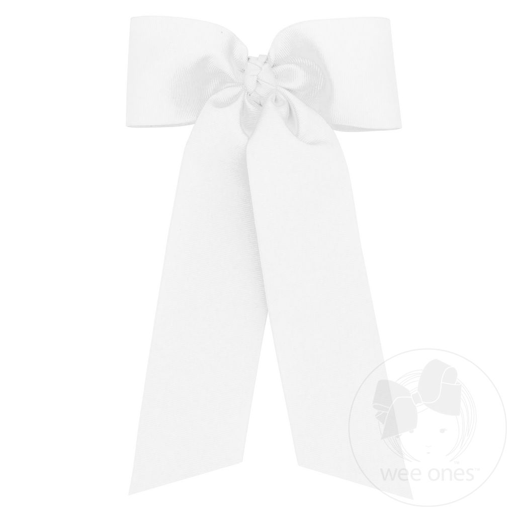 King Grosgrain Hair Bowtie with Knot Wrap and Streamer Tails - WHITE