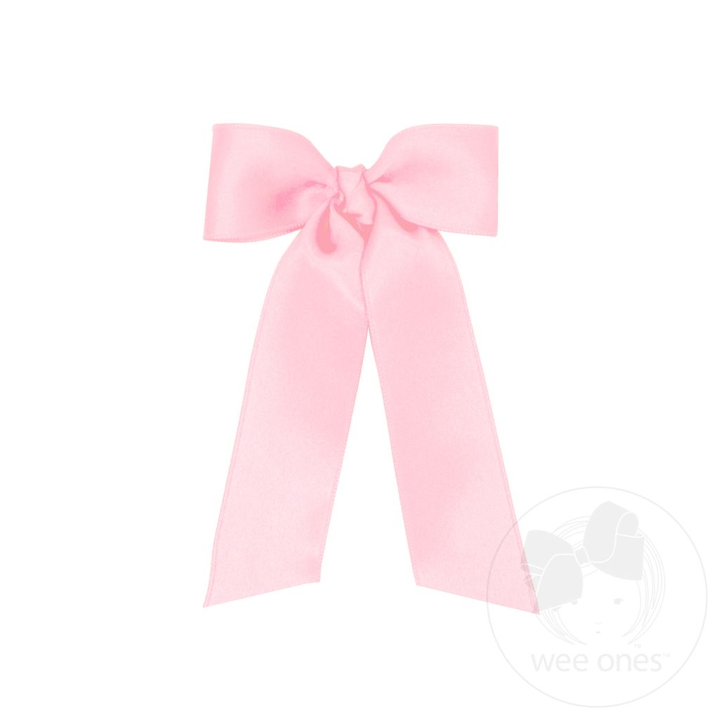 Tiny French Satin Hair Bowtie with Knot Wrap and Streamer Tails