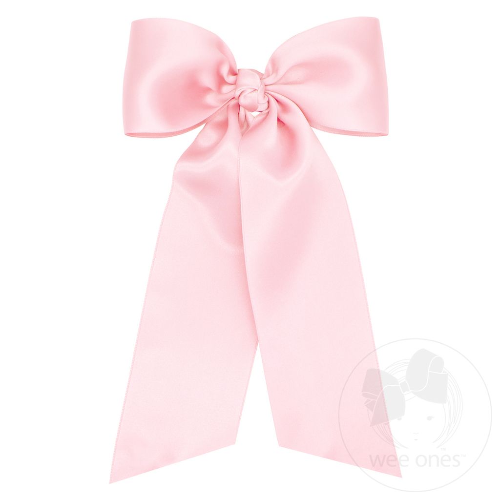 King French Satin Hair Bowtie with Knot Wrap and Streamer Tails - LT PINK