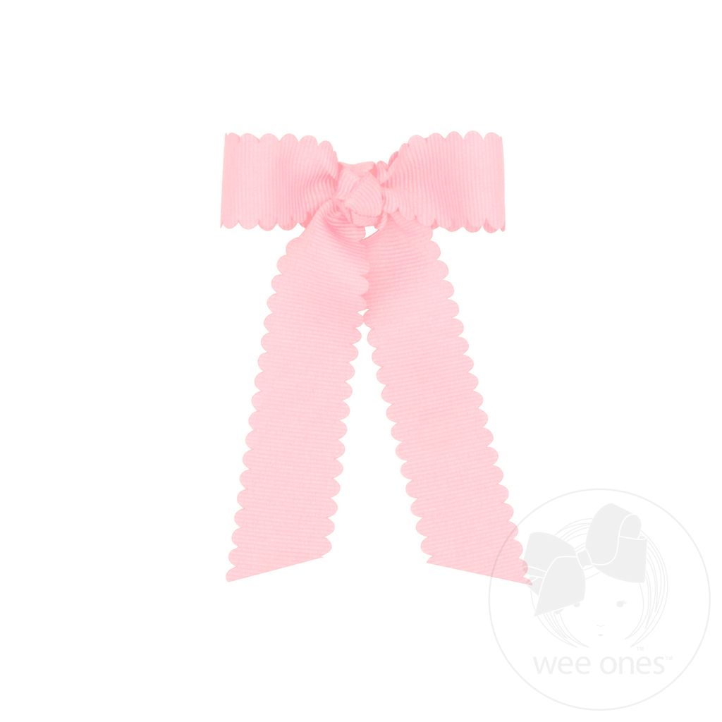 Tiny Grosgrain Bowtie with Scalloped Edge, Knot Wrap, and Streamer Tails - LT PINK
