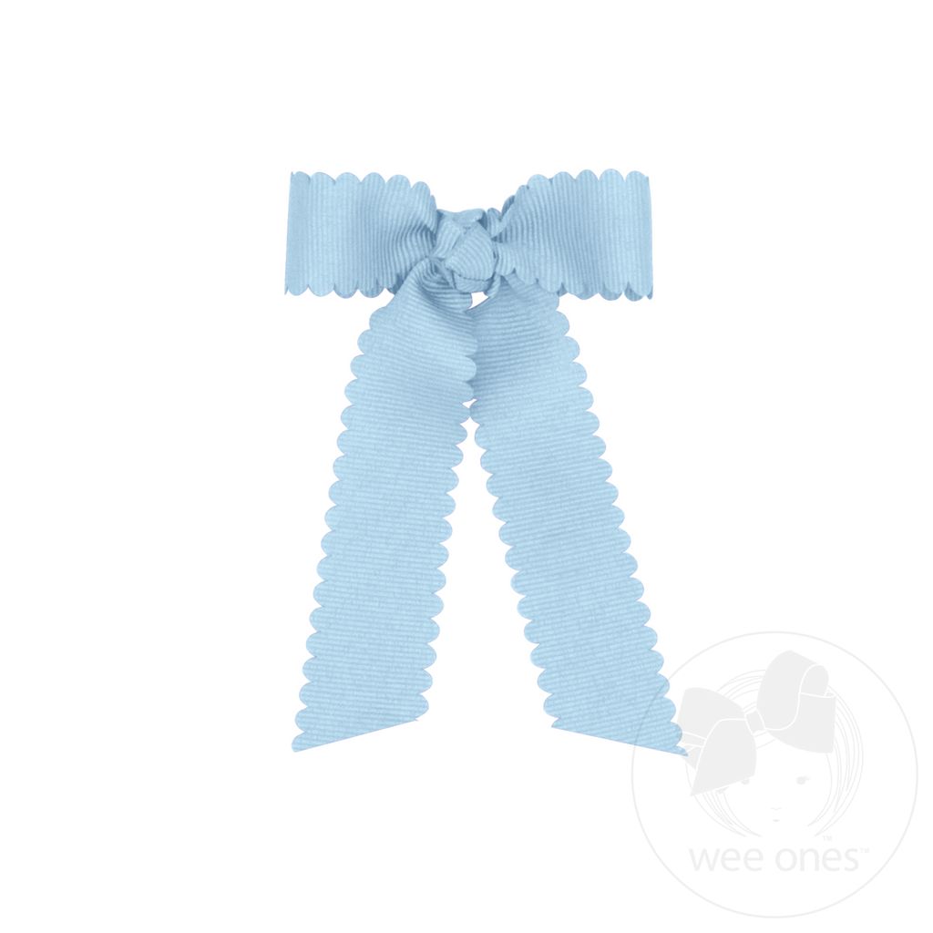 Tiny Grosgrain Bowtie with Scalloped Edge, Knot Wrap, and Streamer Tails - MILLENNIUM BLUE