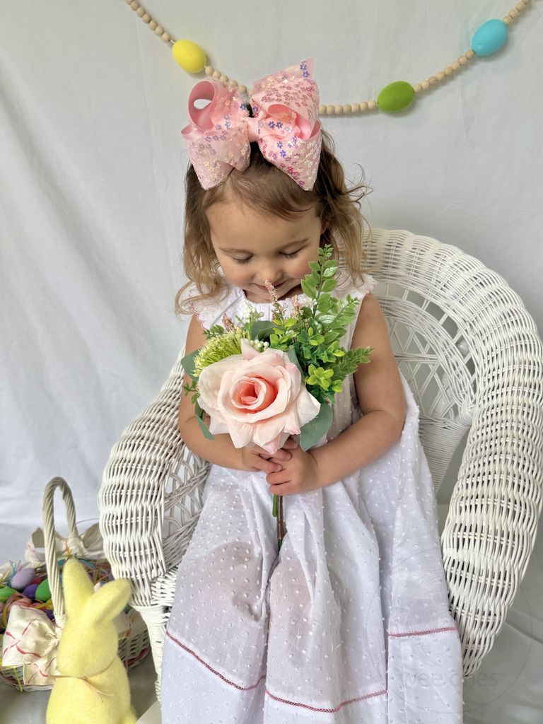 King Flower Sequin Tulle Overlay Grosgrain Hair Bow