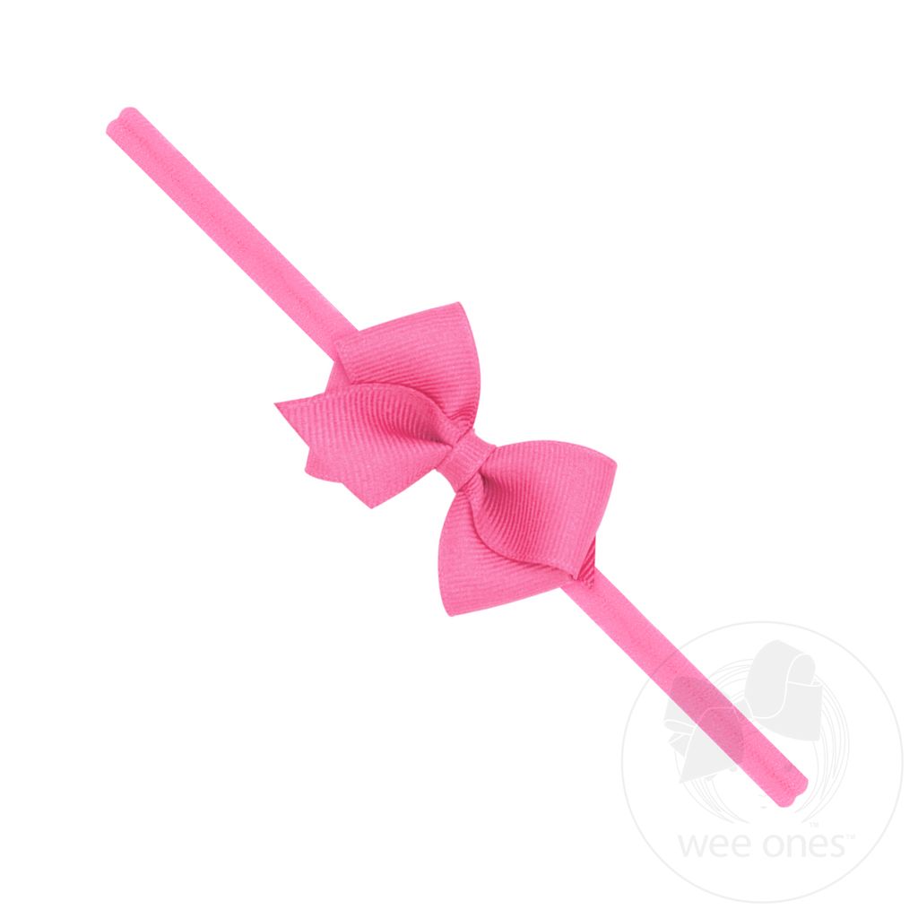 Wee Grosgrain Bow on Matching Skinny Nylon Band - HOT PINK