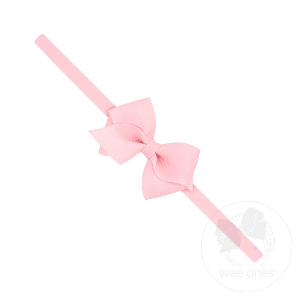 Wee Grosgrain Bow on Matching Skinny Nylon Band - LT PINK