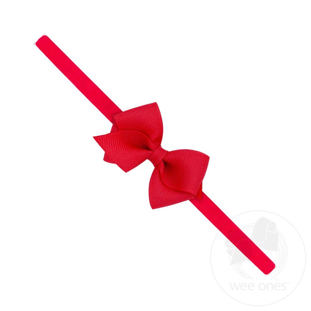 Wee Grosgrain Bow on Matching Skinny Nylon Band - RED