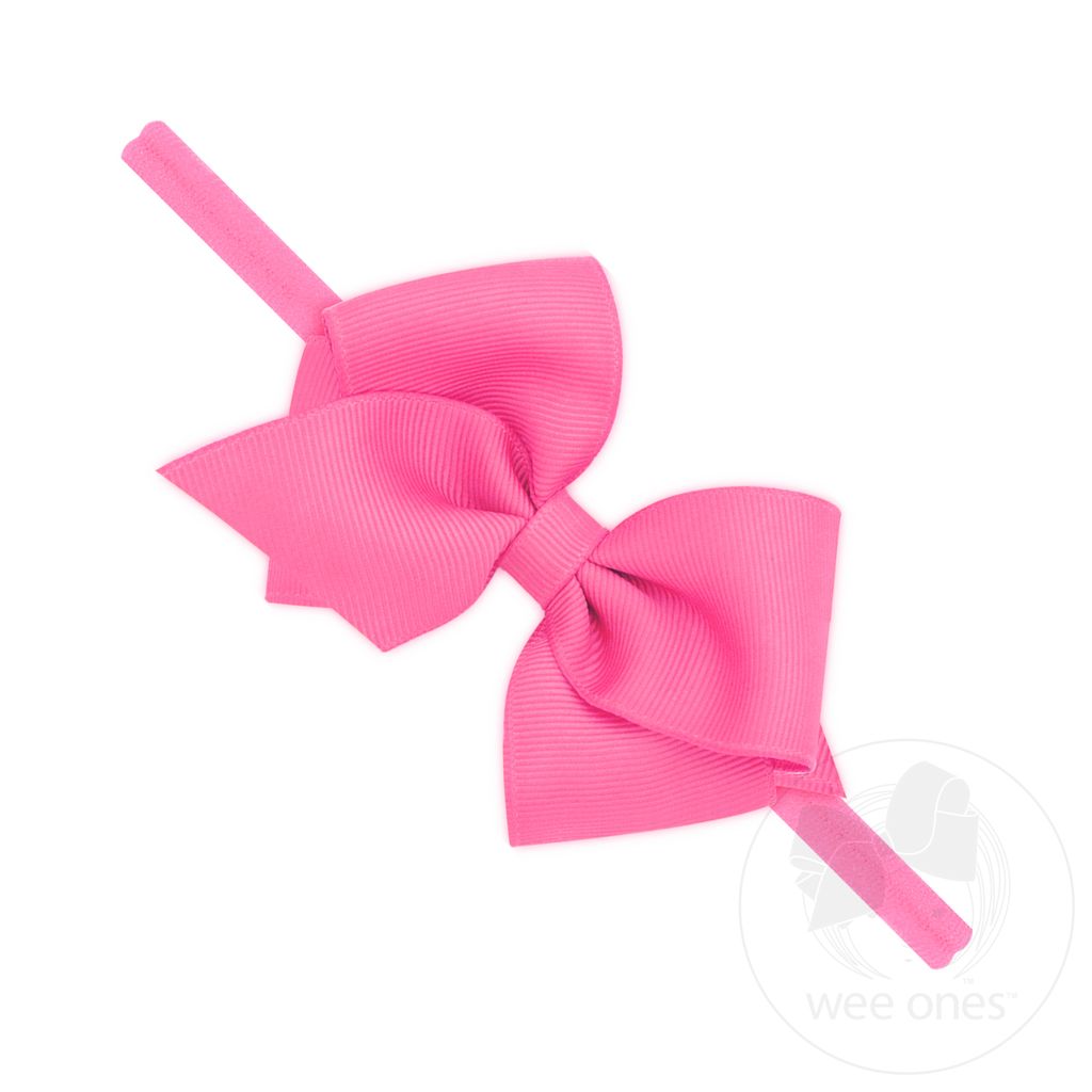 Extra Small Grosgrain Bow on Matching Skinny Nylon Band - HOT PINK