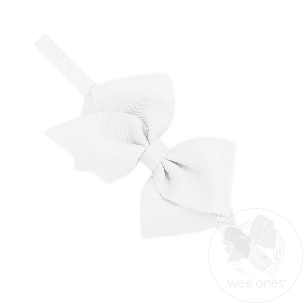 Extra Small Grosgrain Bow on Matching Skinny Nylon Band - WHITE