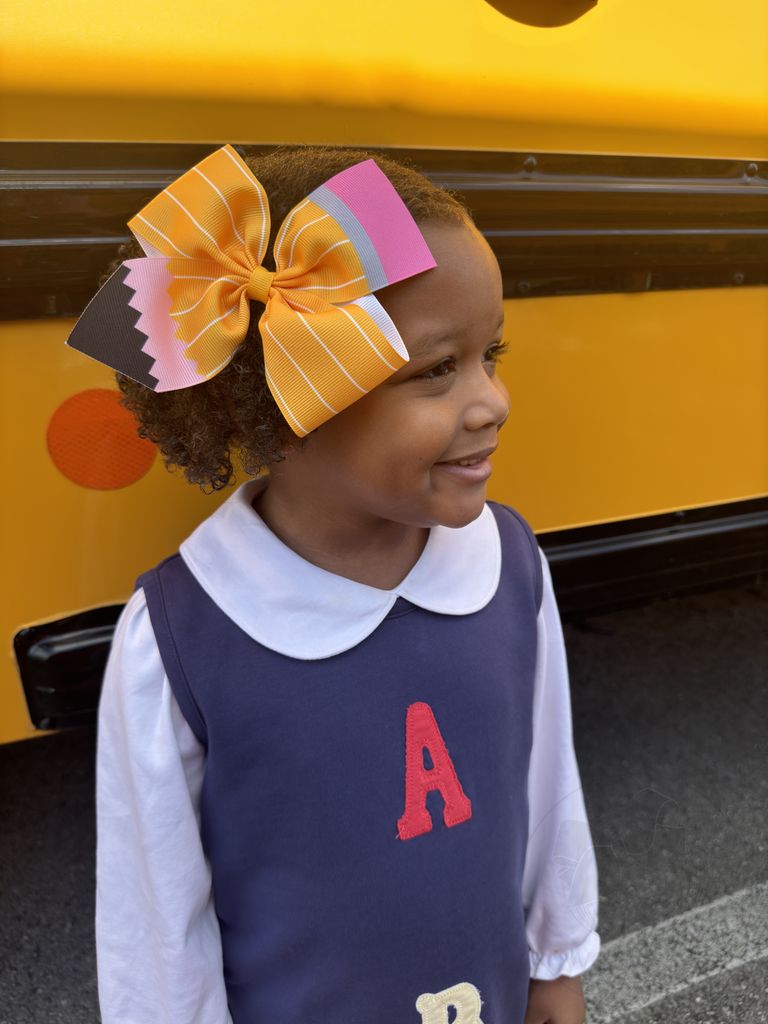 King Pencil Print Grosgrain 2-Loop Hair Bow
