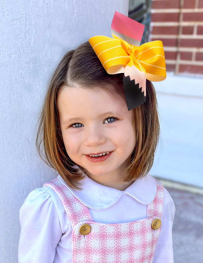 King Pencil Print Grosgrain 2-Loop Hair Bow
