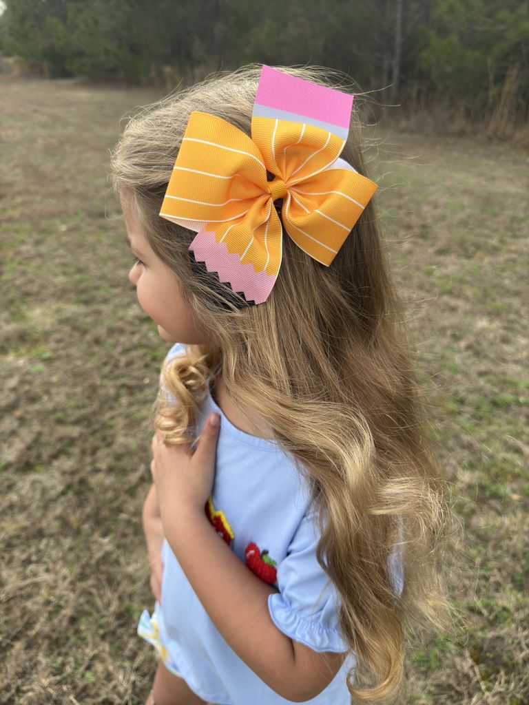 King Pencil Print Grosgrain 2-Loop Hair Bow