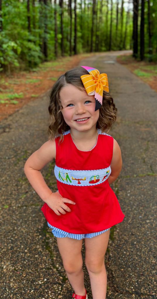 King Pencil Print Grosgrain 2-Loop Hair Bow