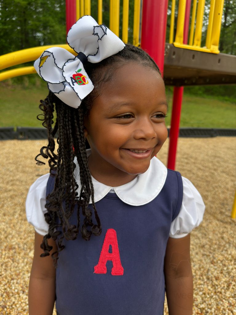 Medium Grosgrain Hair Bow with Moonstitch Edge and School-themed Embroidery