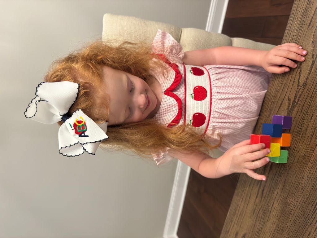 King Grosgrain Hair Bow with Moonstitch Edge and School-themed Embroidery