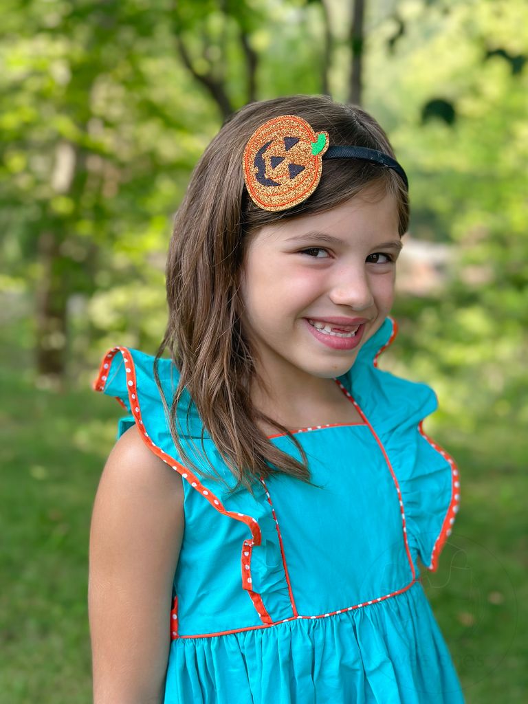 Extra Large Glitter Foam Pumpkin on Grosgrain Wrapped Headband