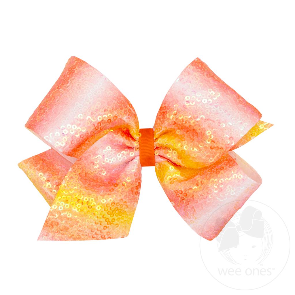 King Orange Ombre Stripe Print Sequin Hair Bow - ORANGE