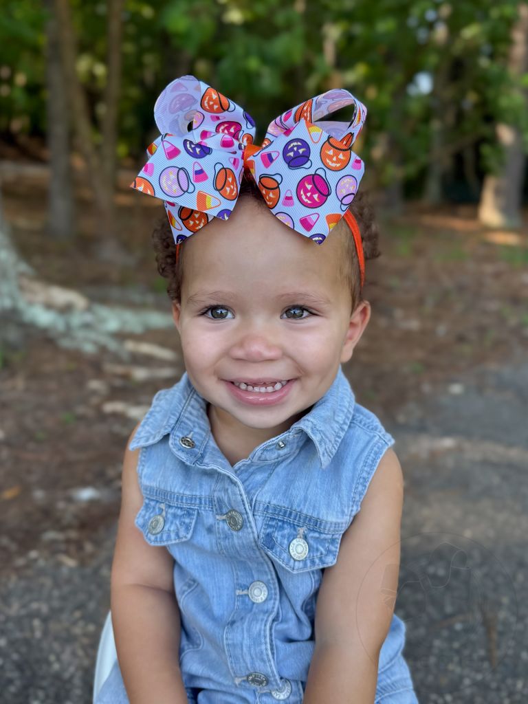 King Pink Halloween Print Grosgrain Hair Bow