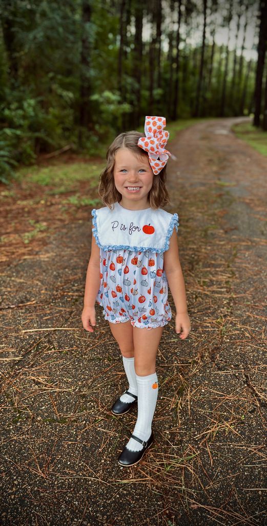 King Harvest White Pumpkin Print Grosgrain Hair Bow