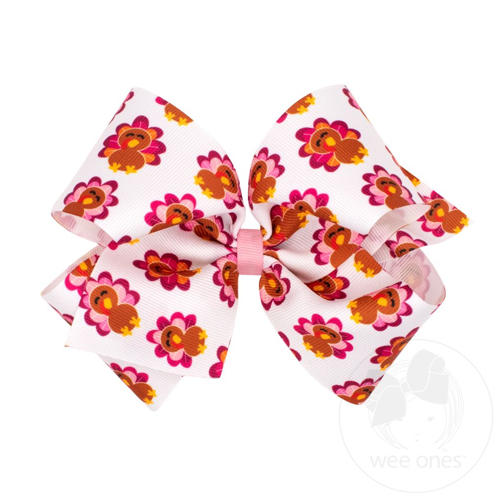 King Harvest Turkey Print Grosgrain Hair Bow - TURKEY PINK