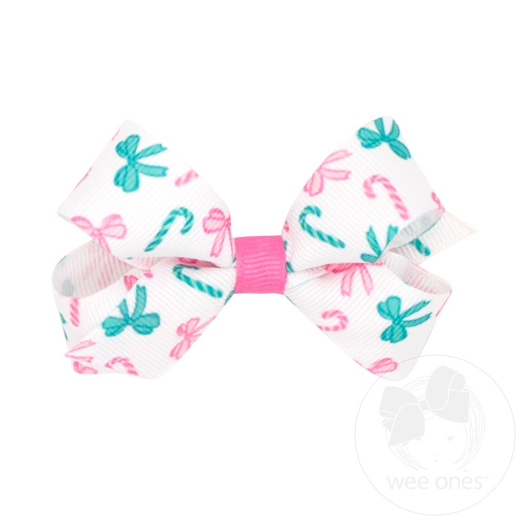 Mini Pink Candy Cane Print Grosgrain Hair Bow - CANDY CANE