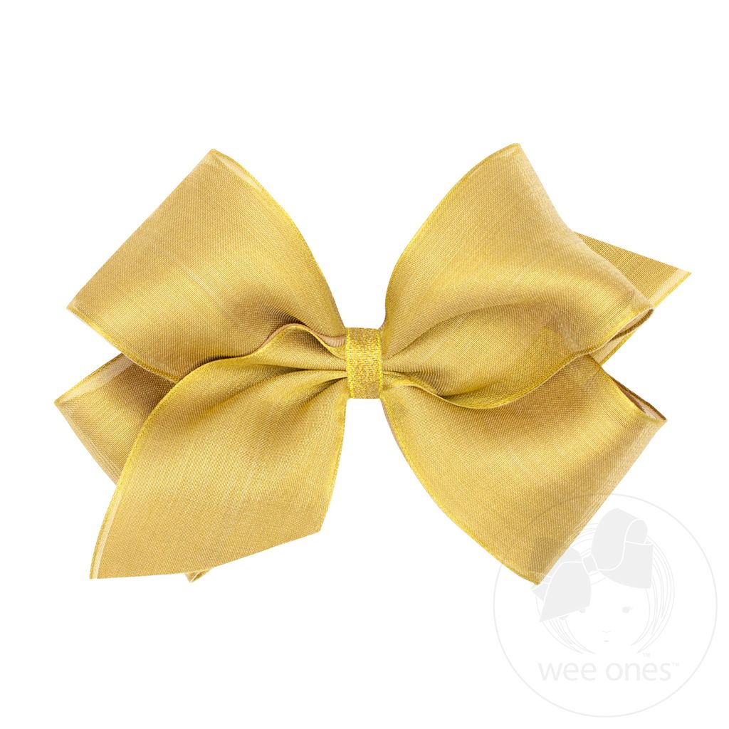 King Deluxe Metallic Mesh with Grosgrain Underlay Hair Bow - GOLD
