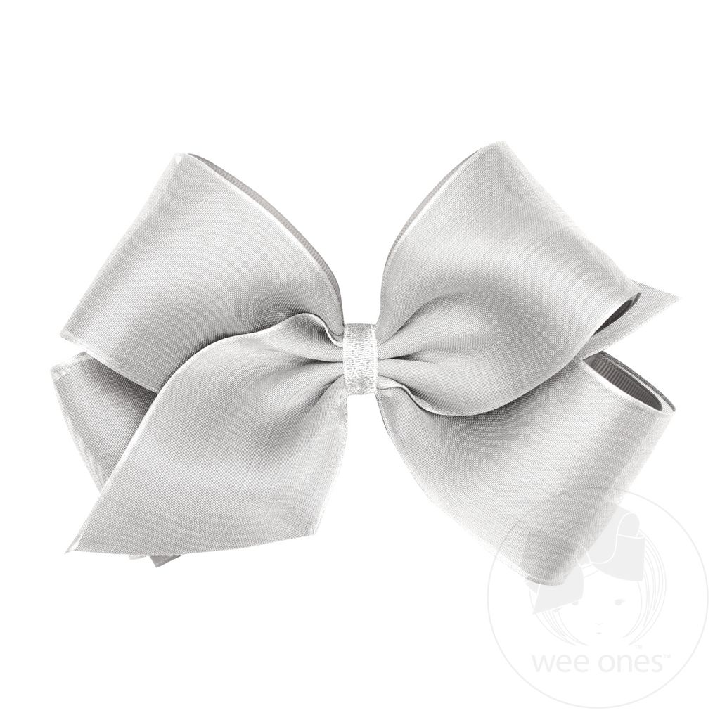 King Deluxe Metallic Mesh with Grosgrain Underlay Hair Bow - SILVER