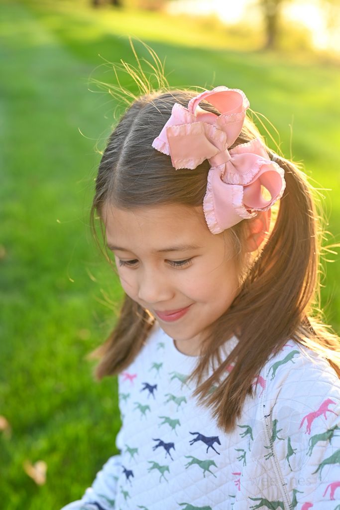 Medium Ruffle Edge Satin with Grosgrain Underlay Hair Bow