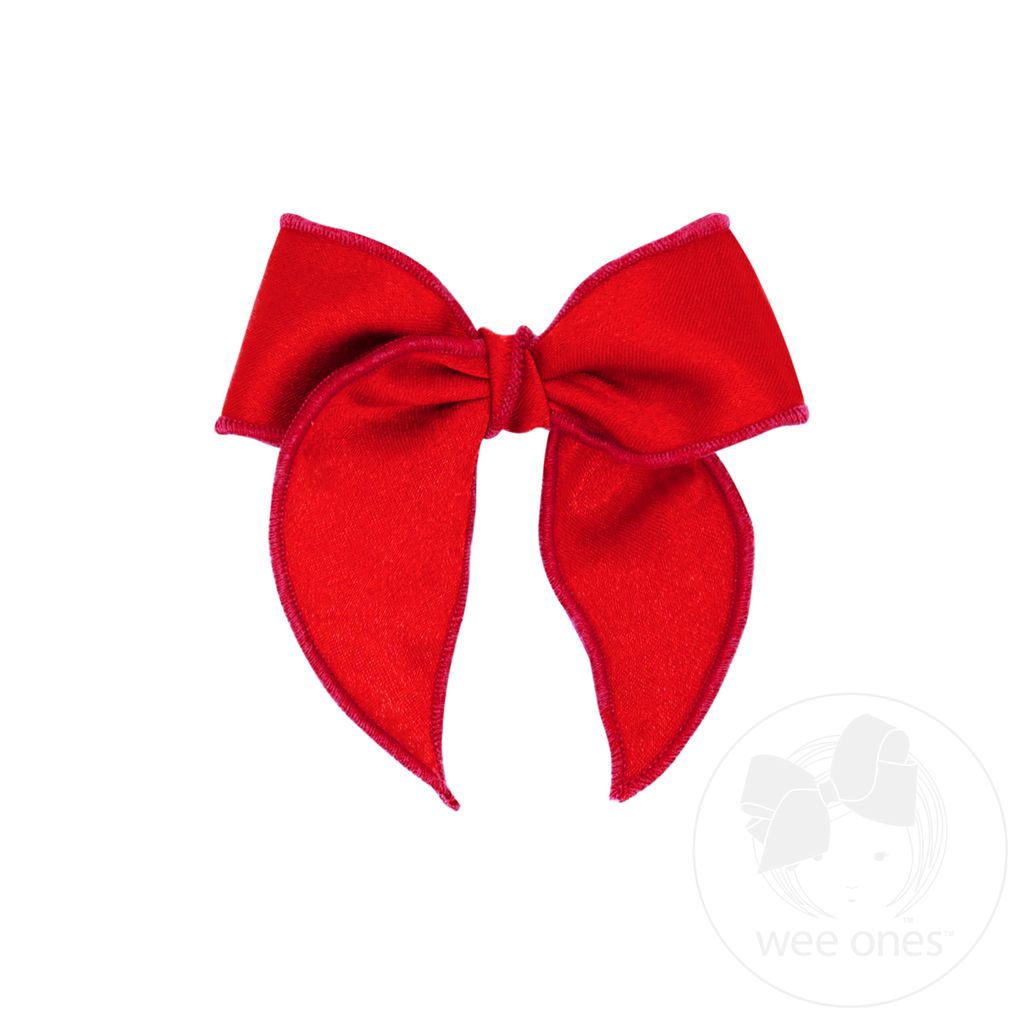 Small Satin Bowtie with Twisted Wrap and Whimsy Tails - RED