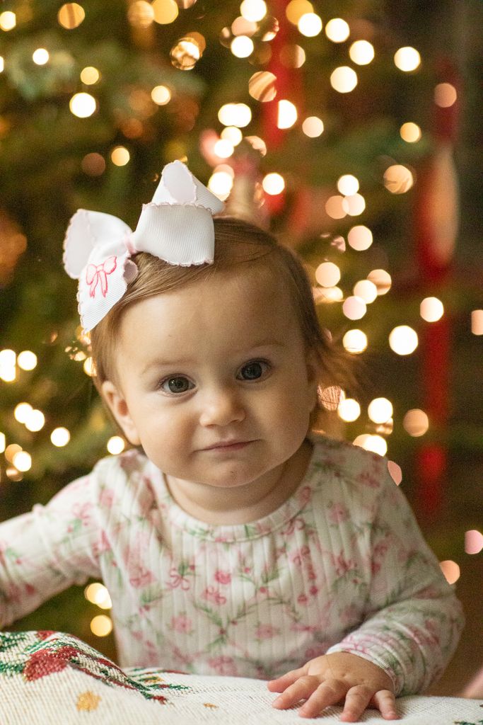 Medium Bow Embroidered Grosgrain Hair Bow with Moonstitch Edge