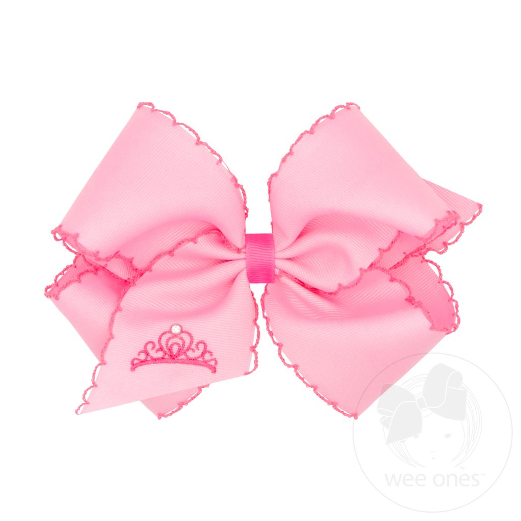 King Princess Crown Embroidered Hair Bow with Moonstitch Edge - CROWN